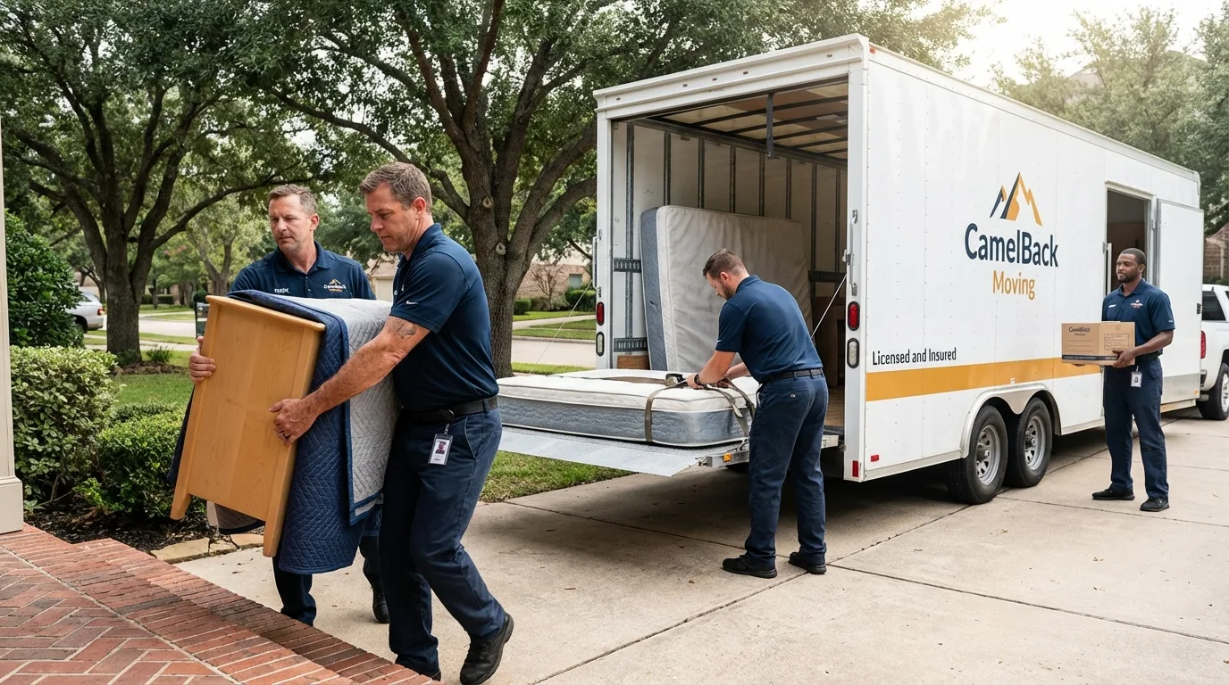 Crew loading residential truck for cross-state move from Tipton, IA