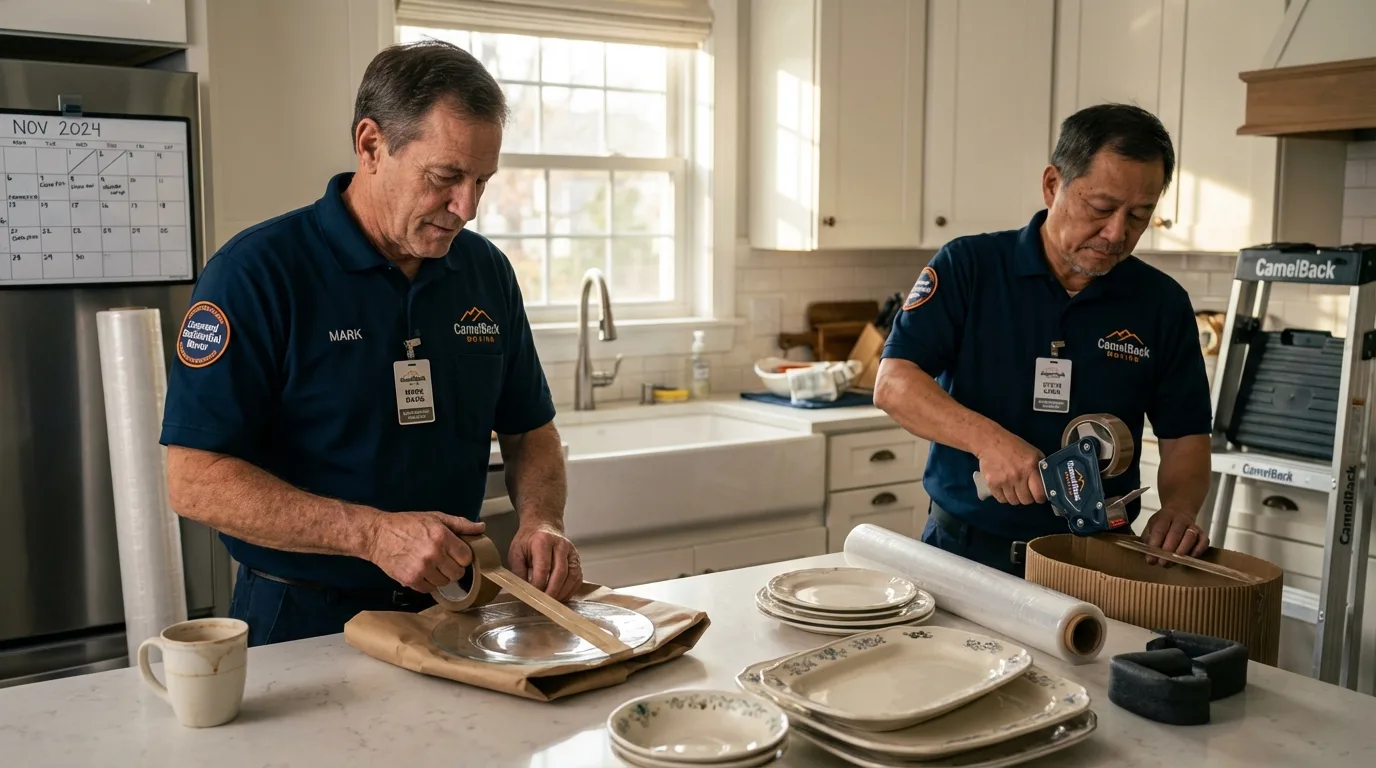 Professional crew packing kitchen dishware in Tipton, IA